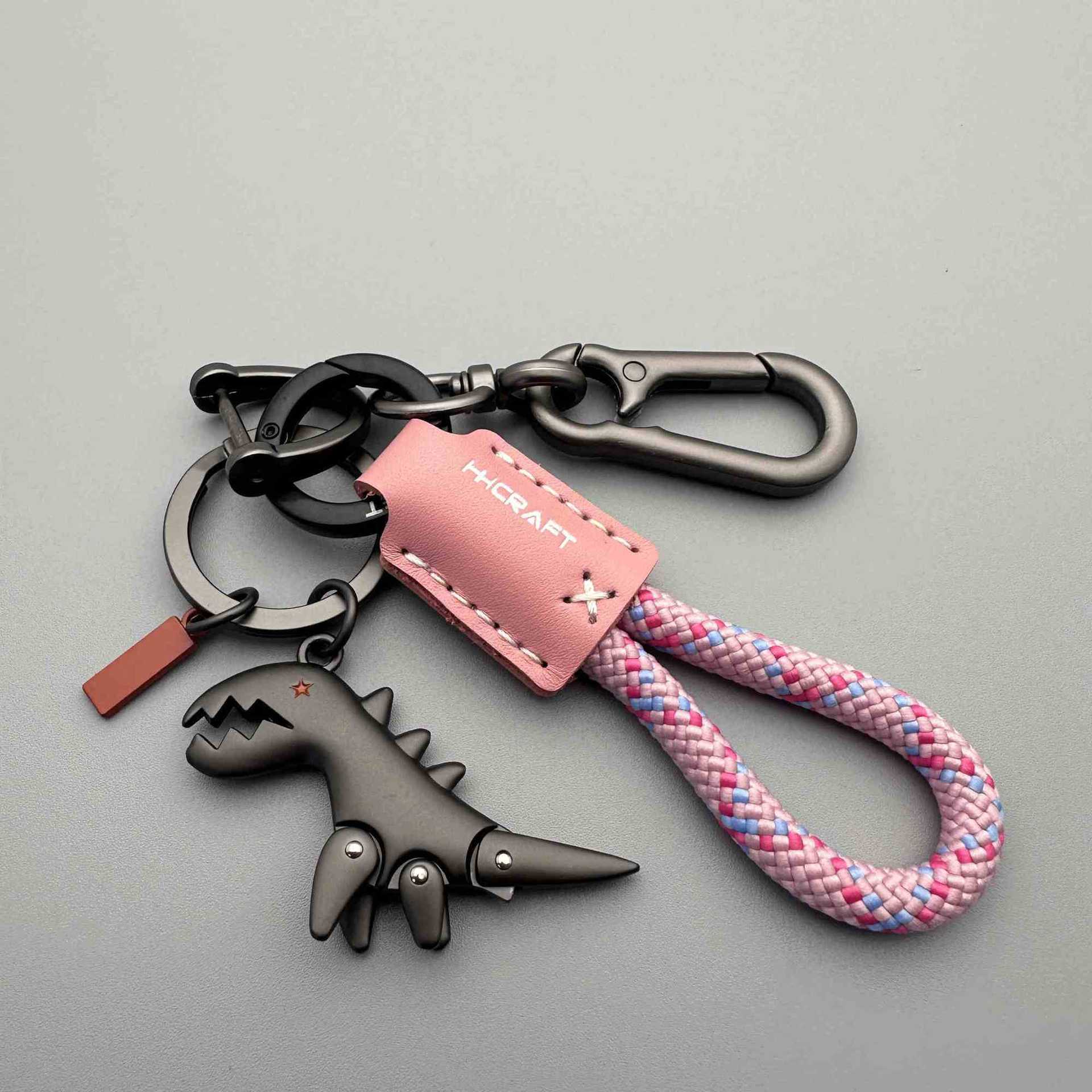 Aluminum Alloy Dinosaur Charm Paired with a Hand-woven Bracelet