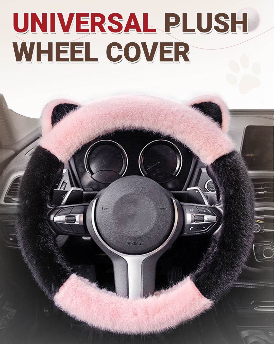 ⏳Limited-time 50% off⏰Universal Non-slip Soft Cute Cat Ears Plush Steering Wheel Cover🐼😽