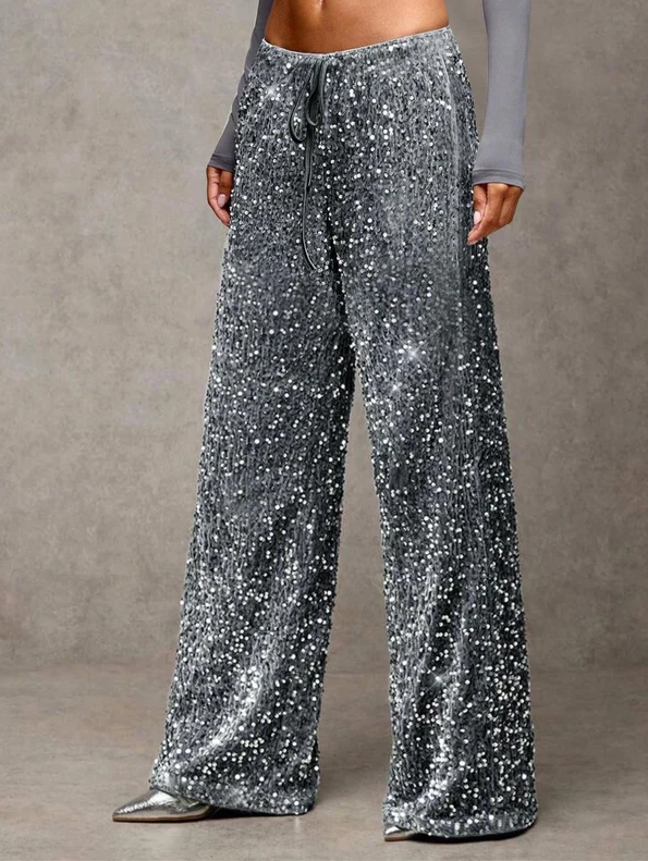 Limited-time 50% off⏰Women's Sequin Sparkle Wide Leg Pants with Elastic Waistband👖✨