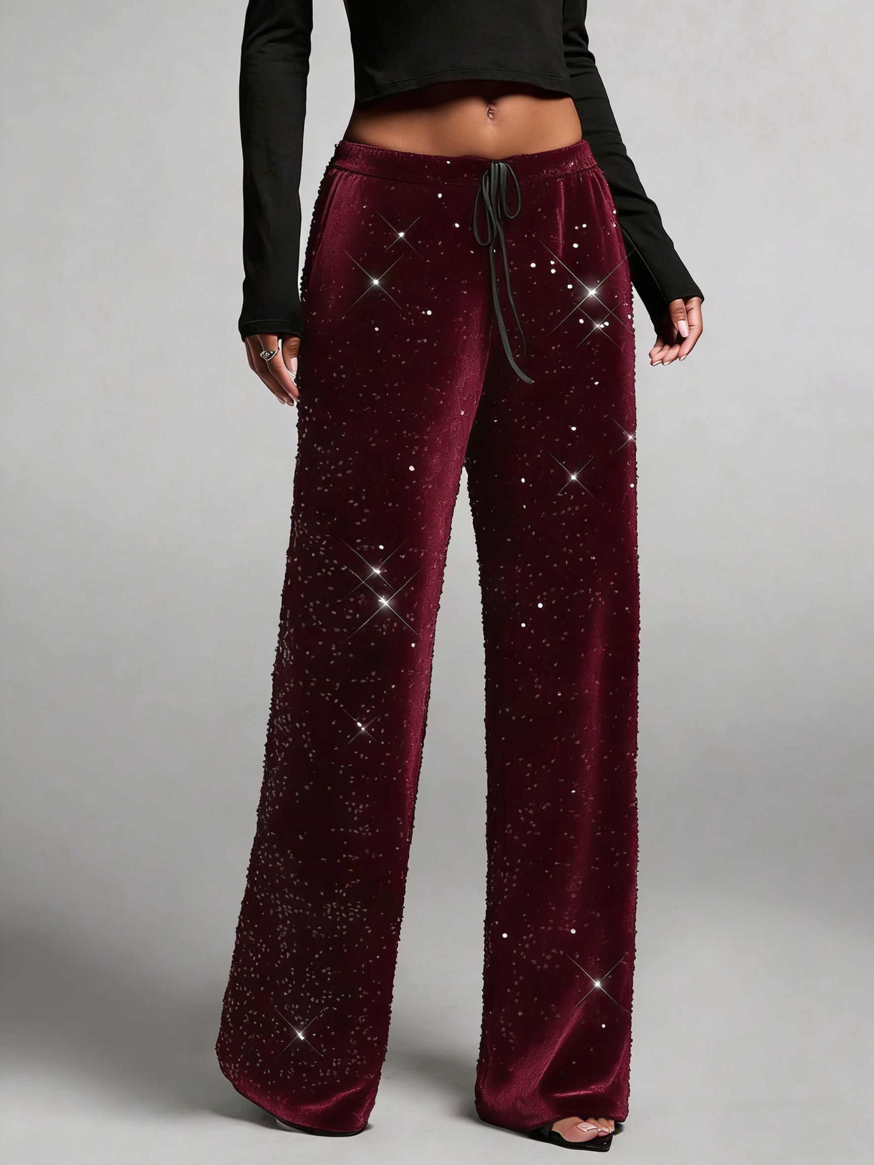 Limited-time 50% off⏰Women's Sequin Sparkle Wide Leg Pants with Elastic Waistband👖✨