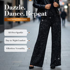 Limited-time 50% off⏰Women's Sequin Sparkle Wide Leg Pants with Elastic Waistband👖✨