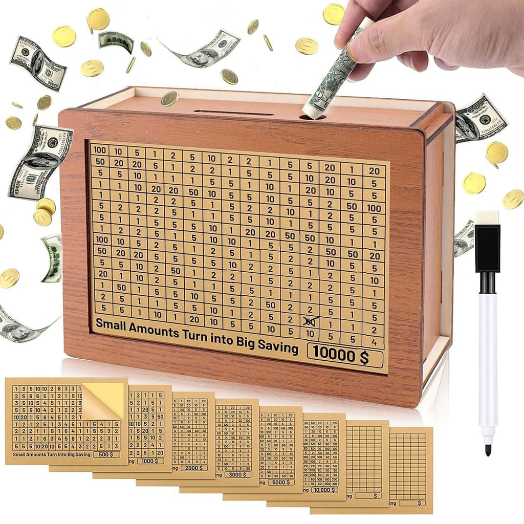 ⏳Limited-time 50% off⏰Retro Style Wooden Money Box with Counter Piggy Bank Handmade Saving Money Goal Piggy Bank