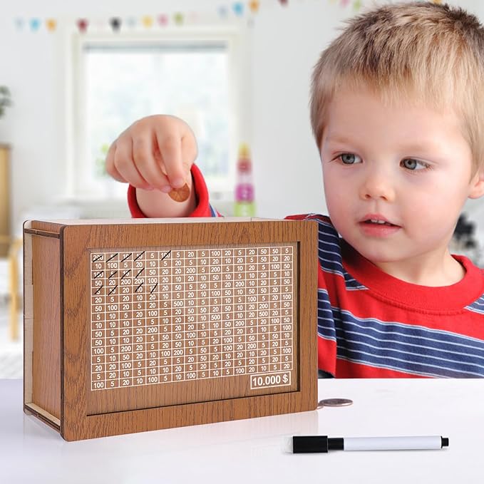 ⏳Limited-time 50% off⏰Retro Style Wooden Money Box with Counter Piggy Bank Handmade Saving Money Goal Piggy Bank