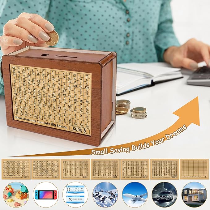 ⏳Limited-time 50% off⏰Retro Style Wooden Money Box with Counter Piggy Bank Handmade Saving Money Goal Piggy Bank