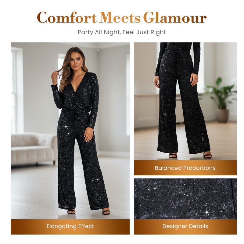Limited-time 50% off⏰Women's Sequin Sparkle Wide Leg Pants with Elastic Waistband👖✨