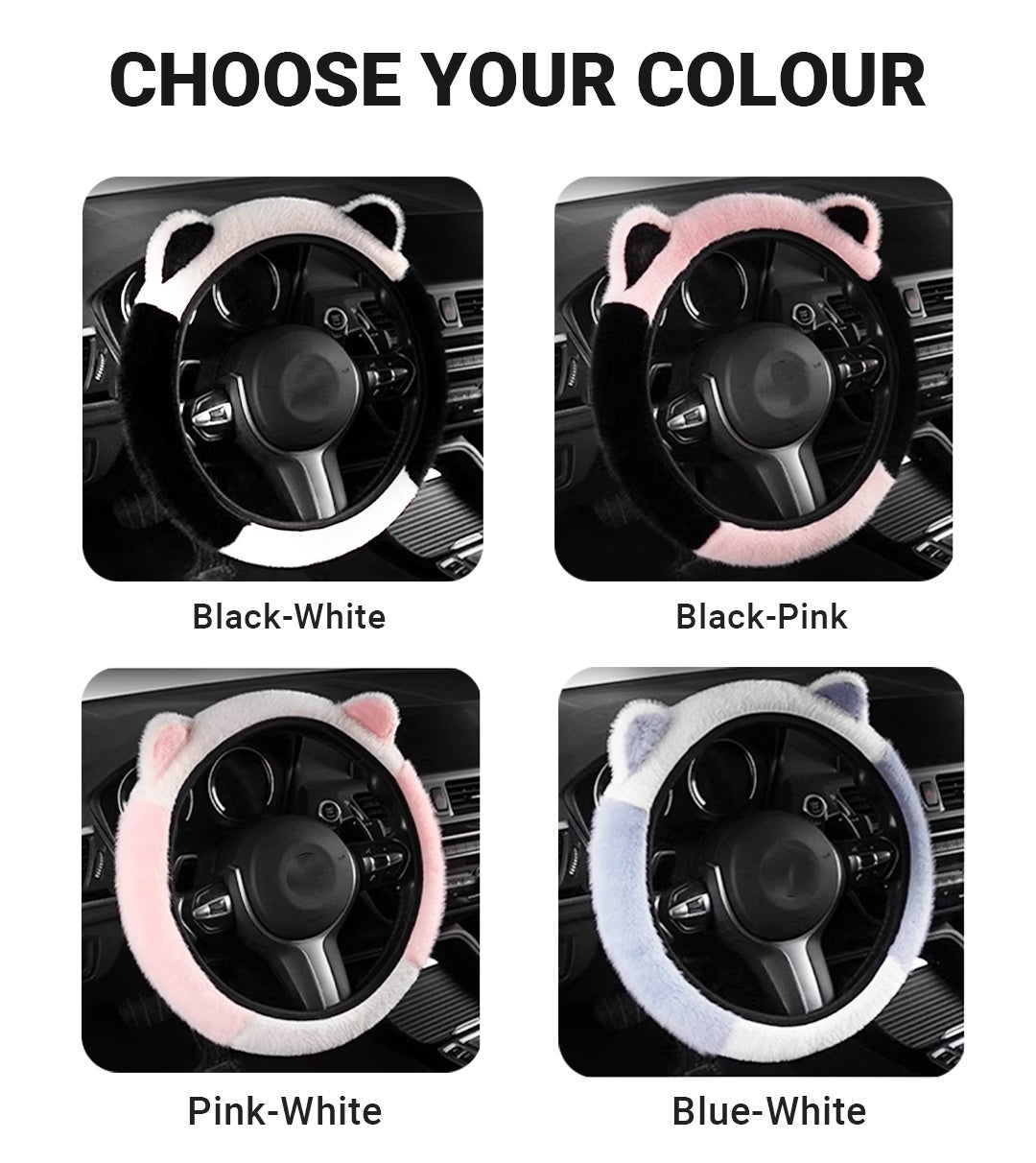 ⏳Limited-time 50% off⏰Universal Non-slip Soft Cute Cat Ears Plush Steering Wheel Cover🐼😽