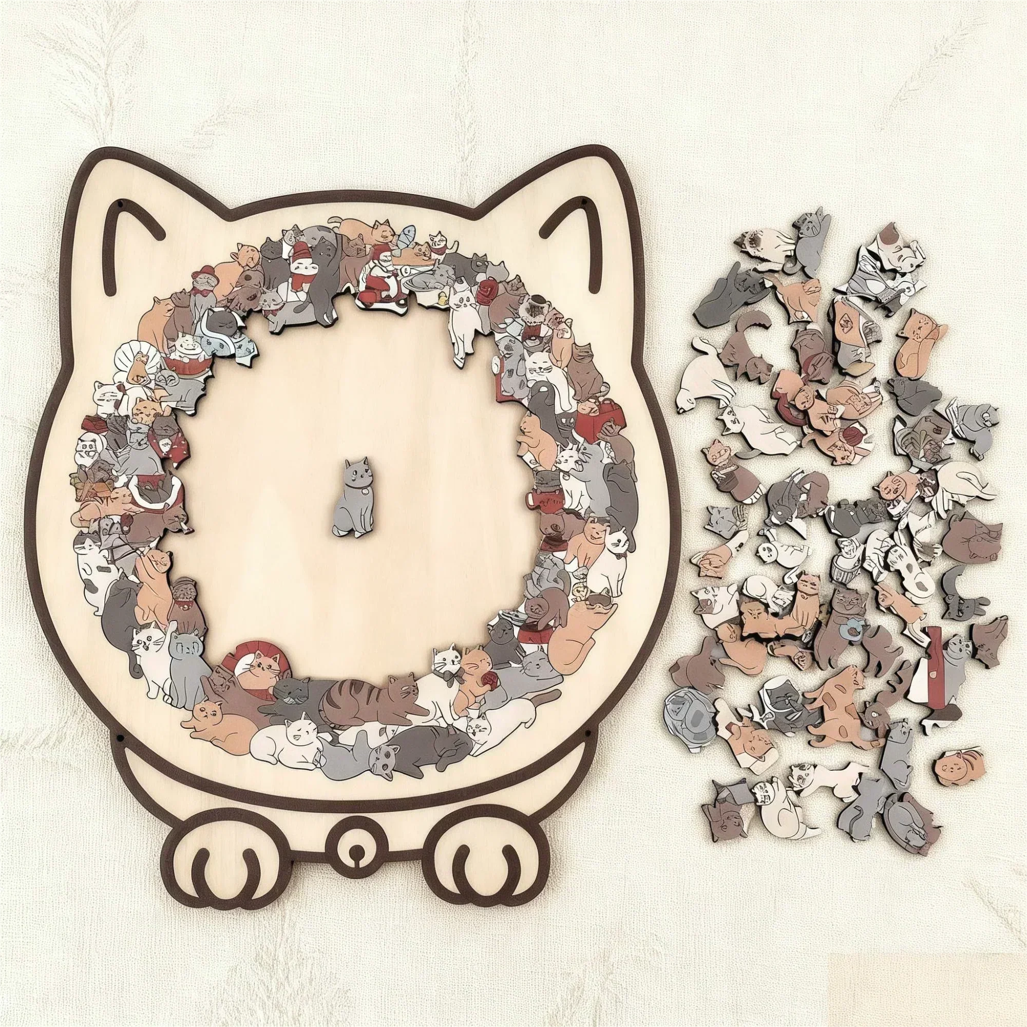 ⏳Limited-time 50% off⏰135-Piece Morandi-Colored Cat Shaped Wooden Jigsaw Puzzle😸