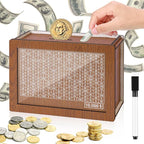 ⏳Limited-time 50% off⏰Retro Style Wooden Money Box with Counter Piggy Bank Handmade Saving Money Goal Piggy Bank