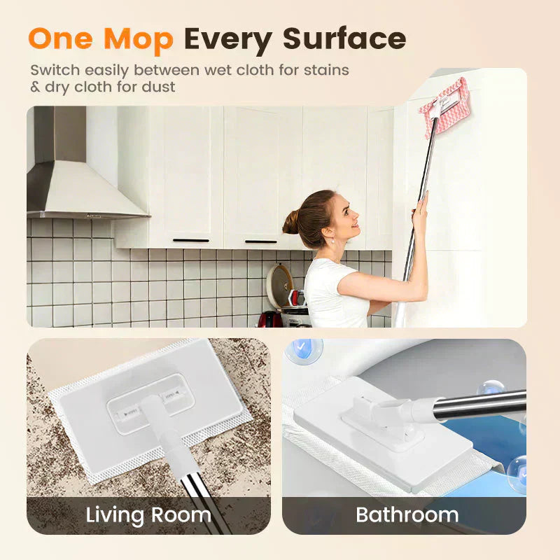⏳Limited-time 50% off⏰Flat Mop with Stainless Steel Handle, come with Reusable Washable Mop Cloths🏆