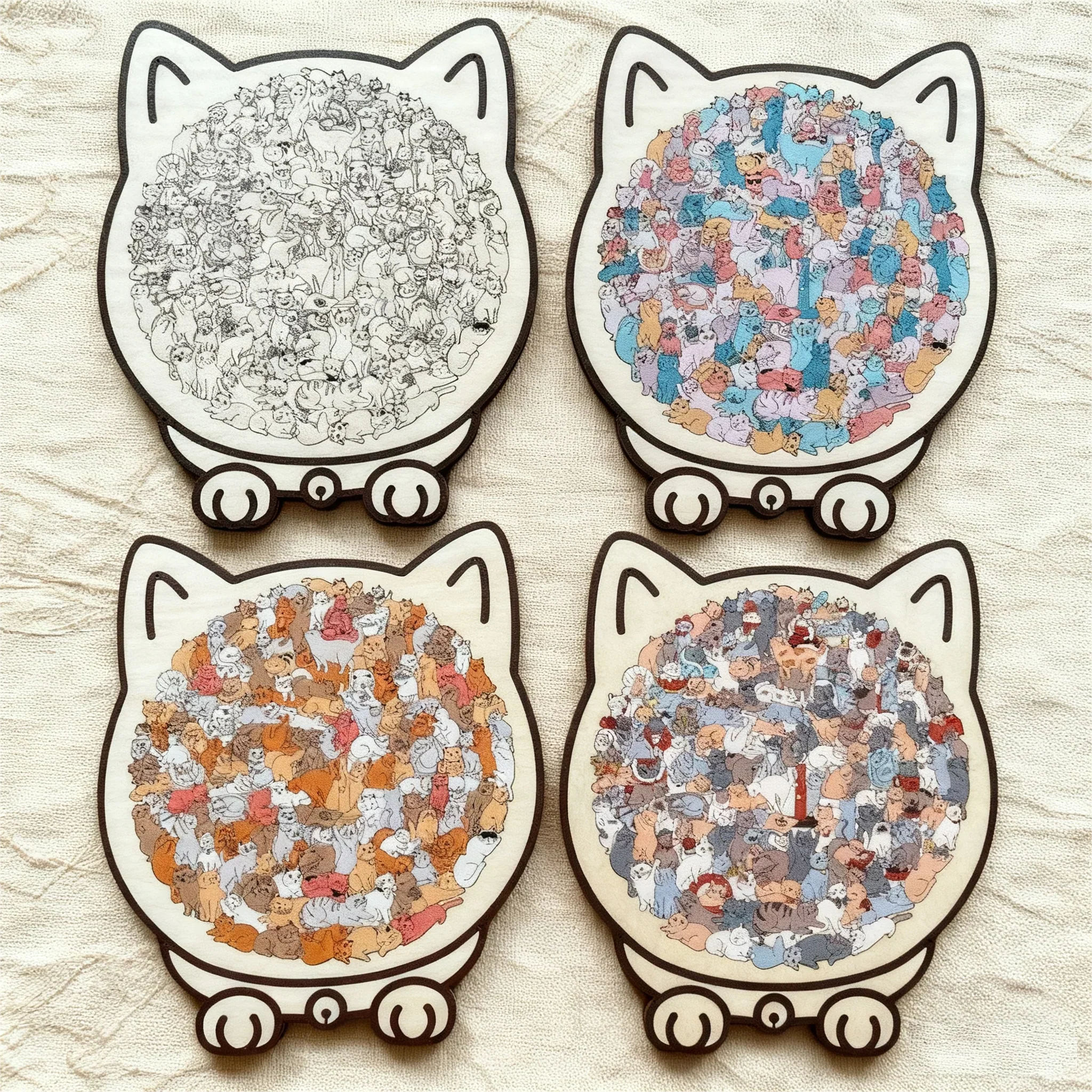 ⏳Limited-time 50% off⏰135-Piece Morandi-Colored Cat Shaped Wooden Jigsaw Puzzle😸