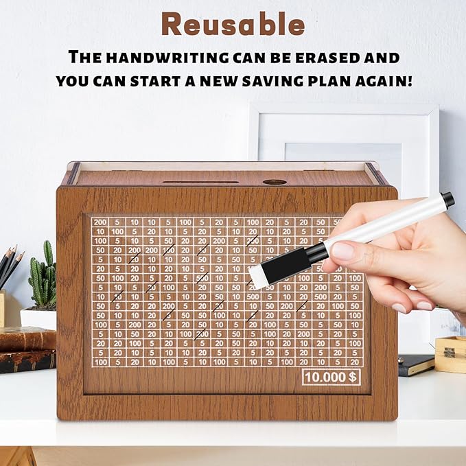 ⏳Limited-time 50% off⏰Retro Style Wooden Money Box with Counter Piggy Bank Handmade Saving Money Goal Piggy Bank