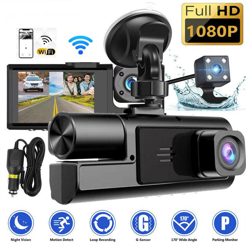 ⏳Limited-time 50% off⏰Dash Cam 3 Cameras 1080P HD – Front + Interior + Rear with Reverse🚗🎥