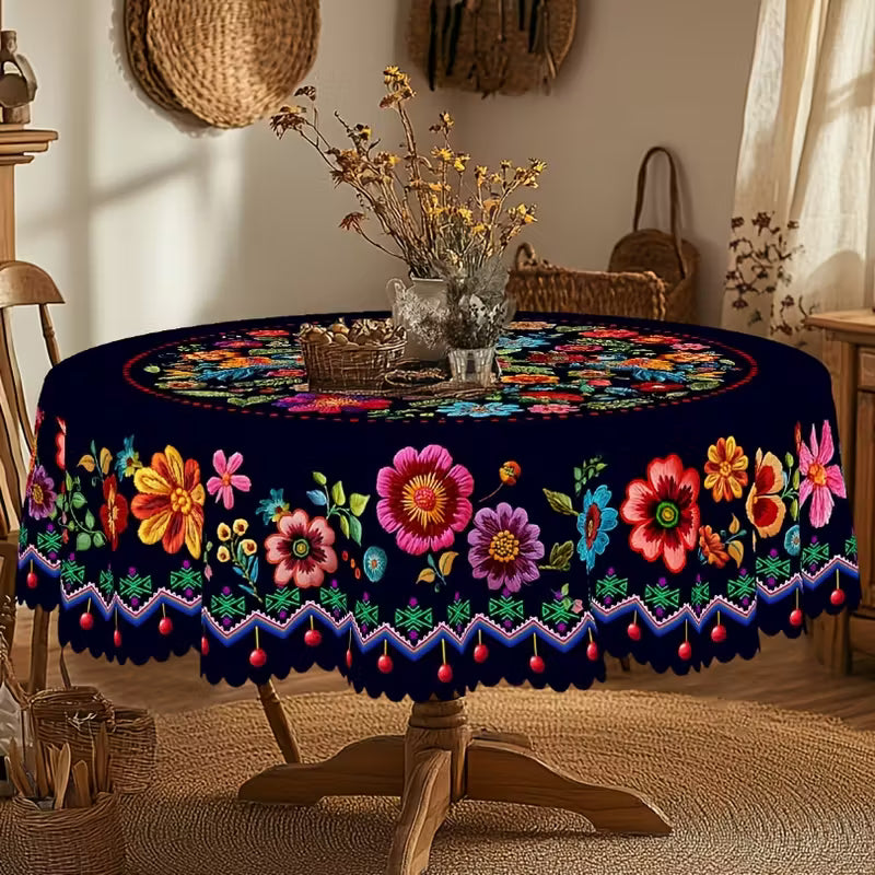⏳Limited-time 50% off⏰Mexican Floral Tablecloth with Scalloped Edge🏵️