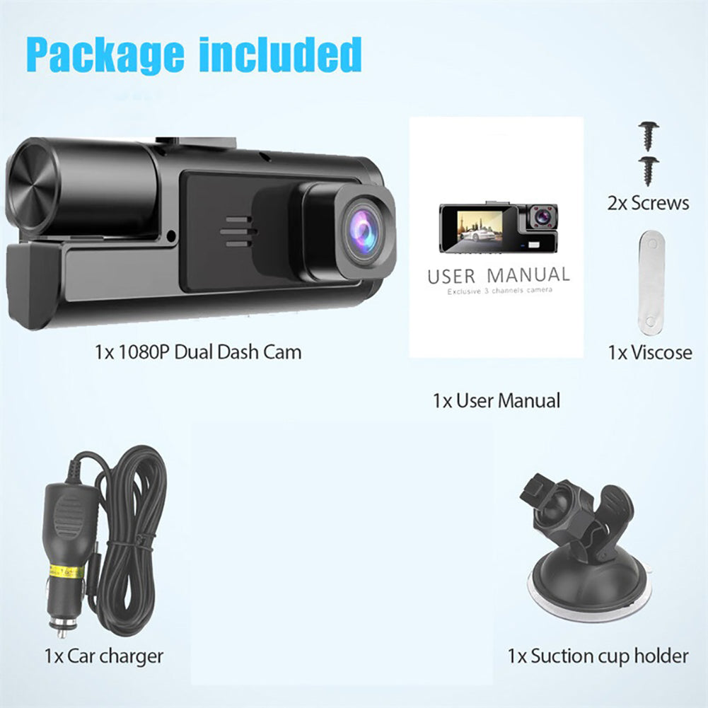 ⏳Limited-time 50% off⏰Dash Cam 3 Cameras 1080P HD – Front + Interior + Rear with Reverse🚗🎥