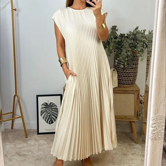 ⏳Limited-time 50% off⏰Sleeveless Pleated Simple Solid Color Dress👗
