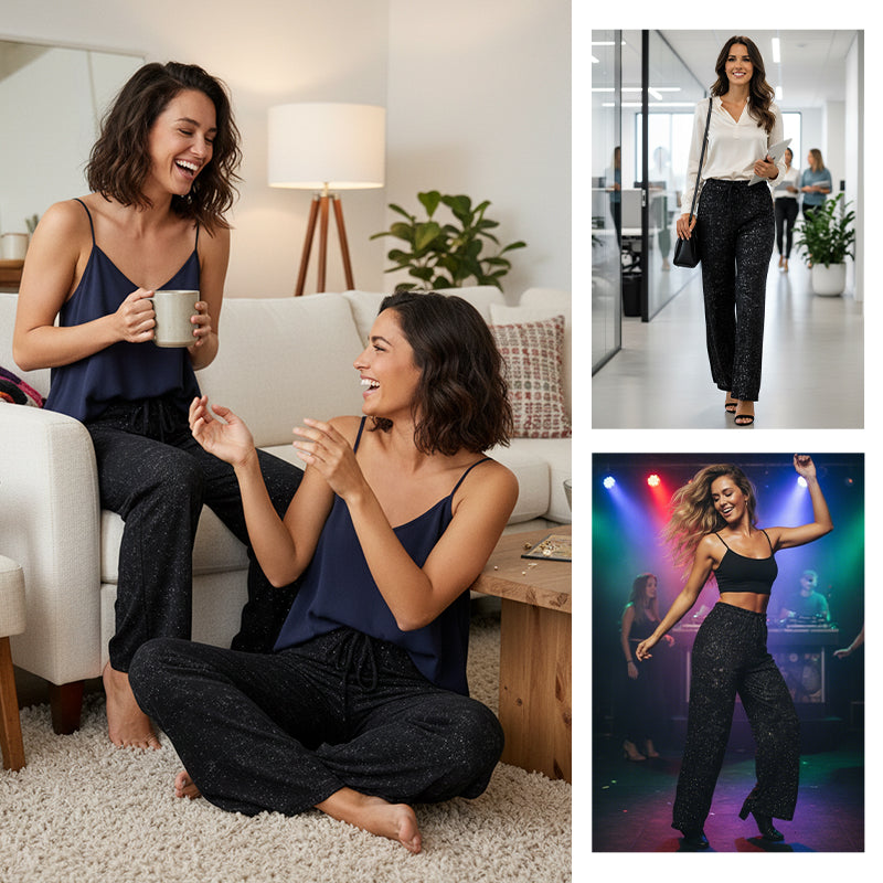 Limited-time 50% off⏰Women's Sequin Sparkle Wide Leg Pants with Elastic Waistband👖✨