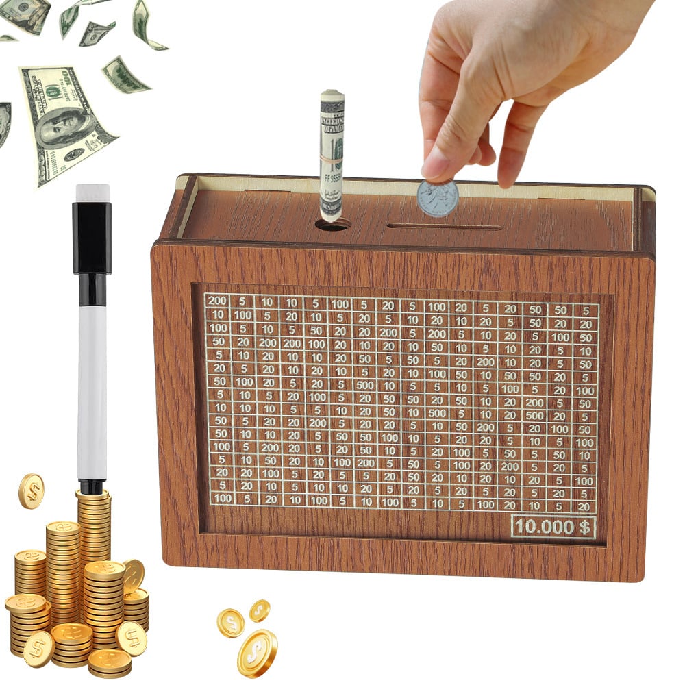 ⏳Limited-time 50% off⏰Retro Style Wooden Money Box with Counter Piggy Bank Handmade Saving Money Goal Piggy Bank