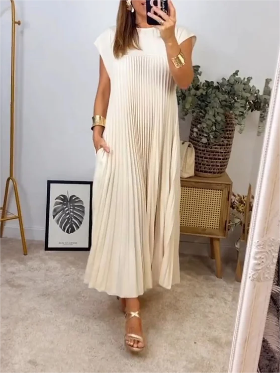 ⏳Limited-time 50% off⏰Sleeveless Pleated Simple Solid Color Dress👗