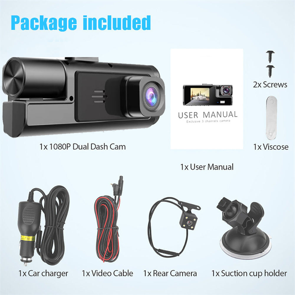 ⏳Limited-time 50% off⏰Dash Cam 3 Cameras 1080P HD – Front + Interior + Rear with Reverse🚗🎥