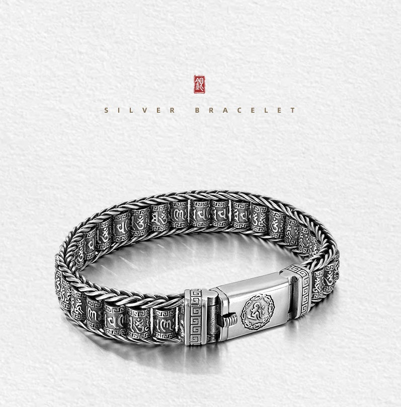 ⏳Limited-time 50% off⏰Tibetan Prayer Wheel Bracelet – 925 Sterling Silver, Lucky Charm & Valentine's Day Gift⛓️
