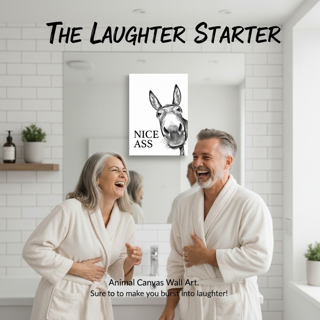 ⏳Limited-time 50% off⏰Funny Bathroom Wall Art - "Nice Ass" Donkey Print🫏🖼️
