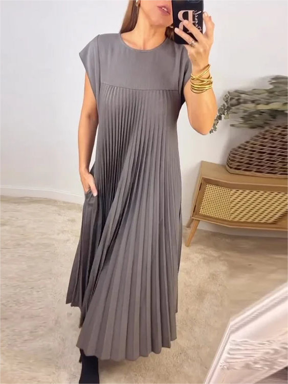 ⏳Limited-time 50% off⏰Sleeveless Pleated Simple Solid Color Dress👗