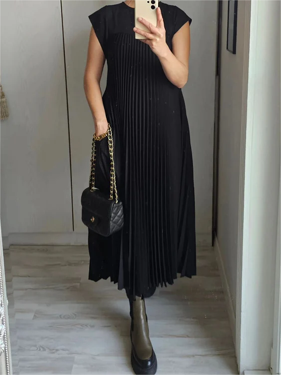 ⏳Limited-time 50% off⏰Sleeveless Pleated Simple Solid Color Dress👗