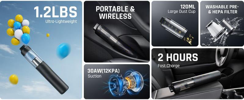 ⏳Limited-time 50% off⏰Slim V8 Mate Cordless Car Vacuum High Power 12000Pa/30AW🚗🍃