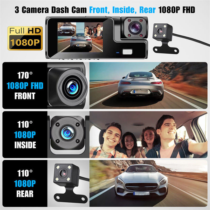⏳Limited-time 50% off⏰Dash Cam 3 Cameras 1080P HD – Front + Interior + Rear with Reverse🚗🎥