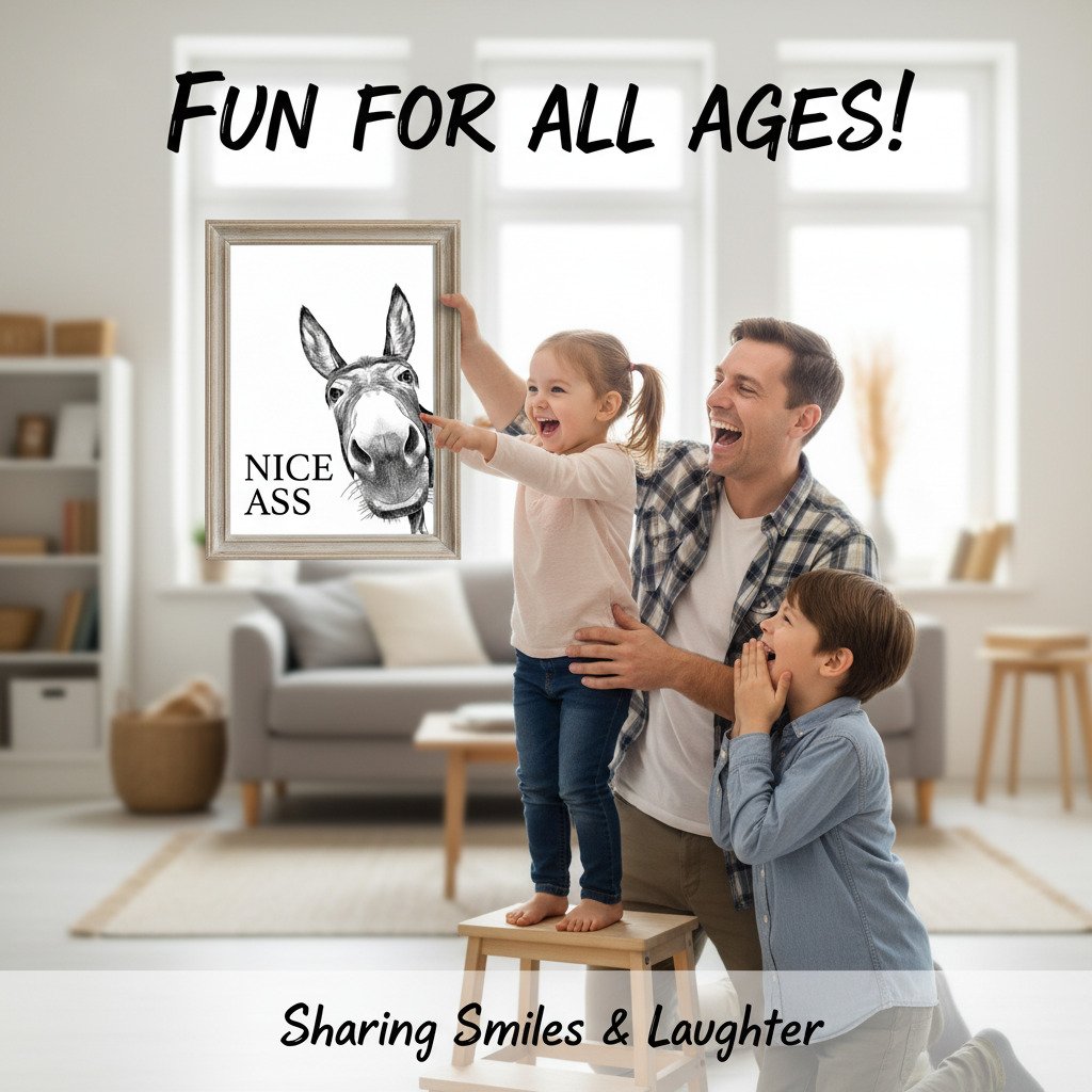 ⏳Limited-time 50% off⏰Funny Bathroom Wall Art - "Nice Ass" Donkey Print🫏🖼️