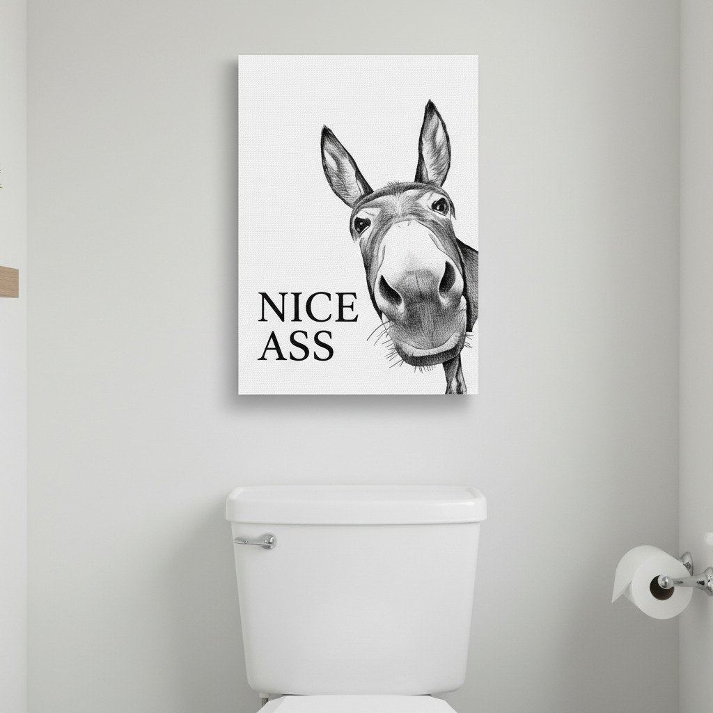 ⏳Limited-time 50% off⏰Funny Bathroom Wall Art - "Nice Ass" Donkey Print🫏🖼️