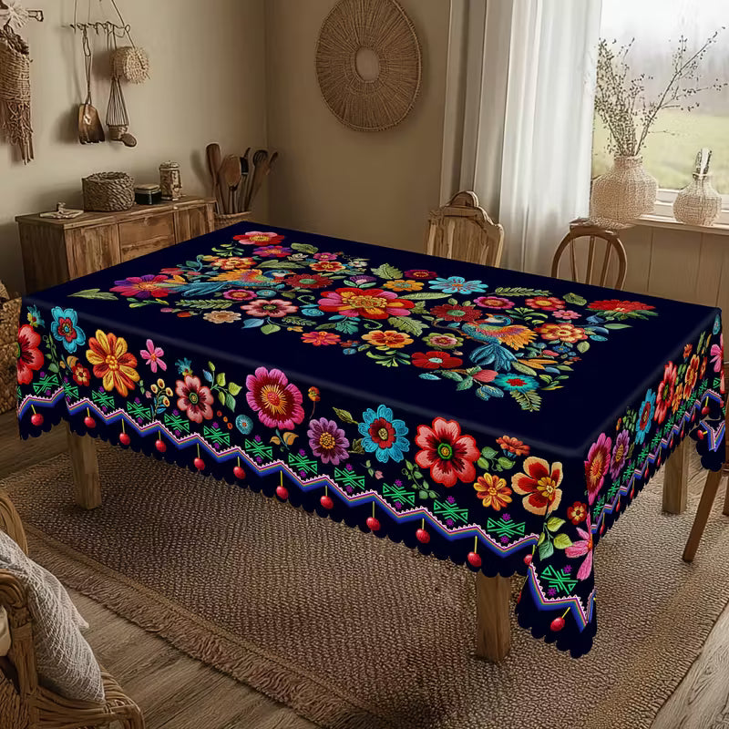 ⏳Limited-time 50% off⏰Mexican Floral Tablecloth with Scalloped Edge🏵️