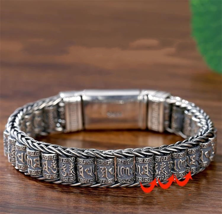 ⏳Limited-time 50% off⏰Tibetan Prayer Wheel Bracelet – 925 Sterling Silver, Lucky Charm & Valentine's Day Gift⛓️
