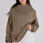 Women's Mock Neck Long Sleeve Pullover Sweatshirt