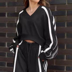 V-Neck Sweatshirt & Wide-Leg Pants (2-Piece Set)