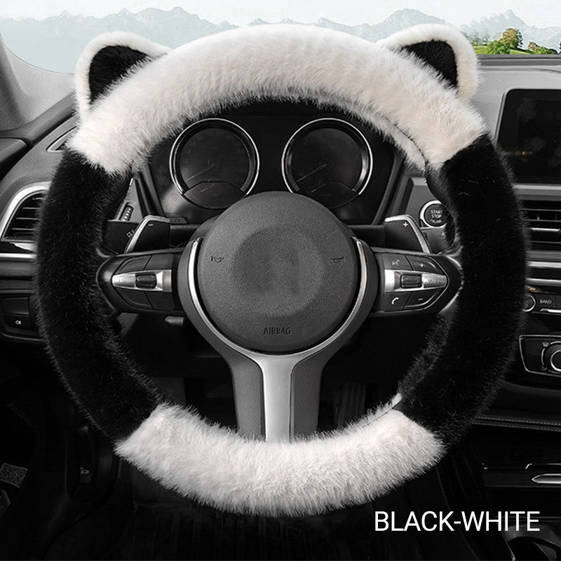 ⏳Limited-time 50% off⏰Universal Non-slip Soft Cute Cat Ears Plush Steering Wheel Cover🐼😽