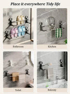 Suction Cup Hanging Double Bar Towel Rack