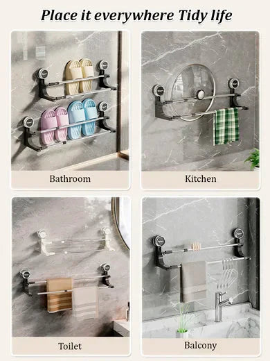 Suction Cup Hanging Double Bar Towel Rack