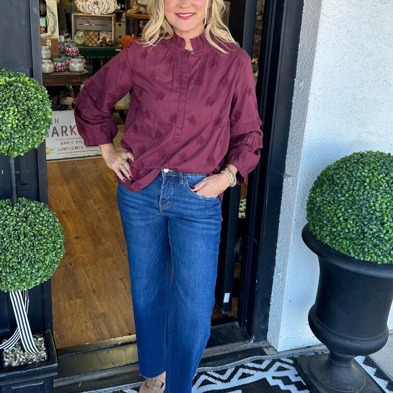Women’s Loose Blouse with Ruffle Mock Neck
