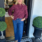 Women’s Loose Blouse with Ruffle Mock Neck