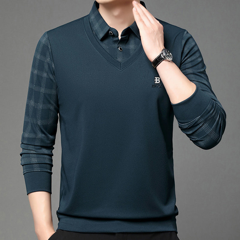 Men's fake two-part collar long-sleeved t-shirt
