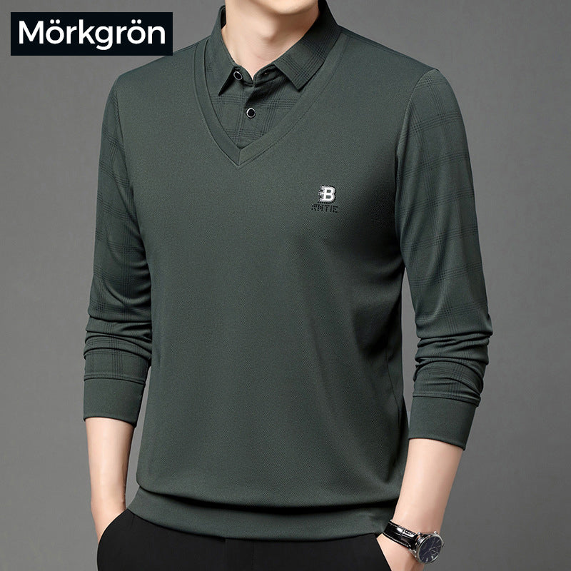 Men's fake two-part collar long-sleeved t-shirt