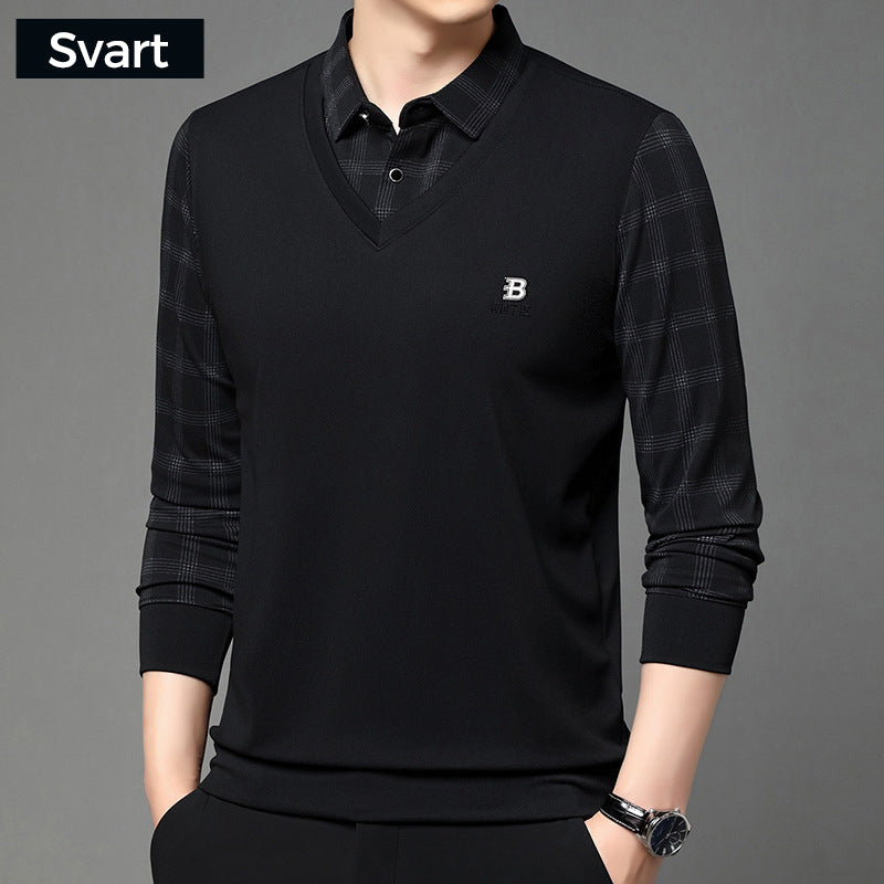 Men's fake two-part collar long-sleeved t-shirt