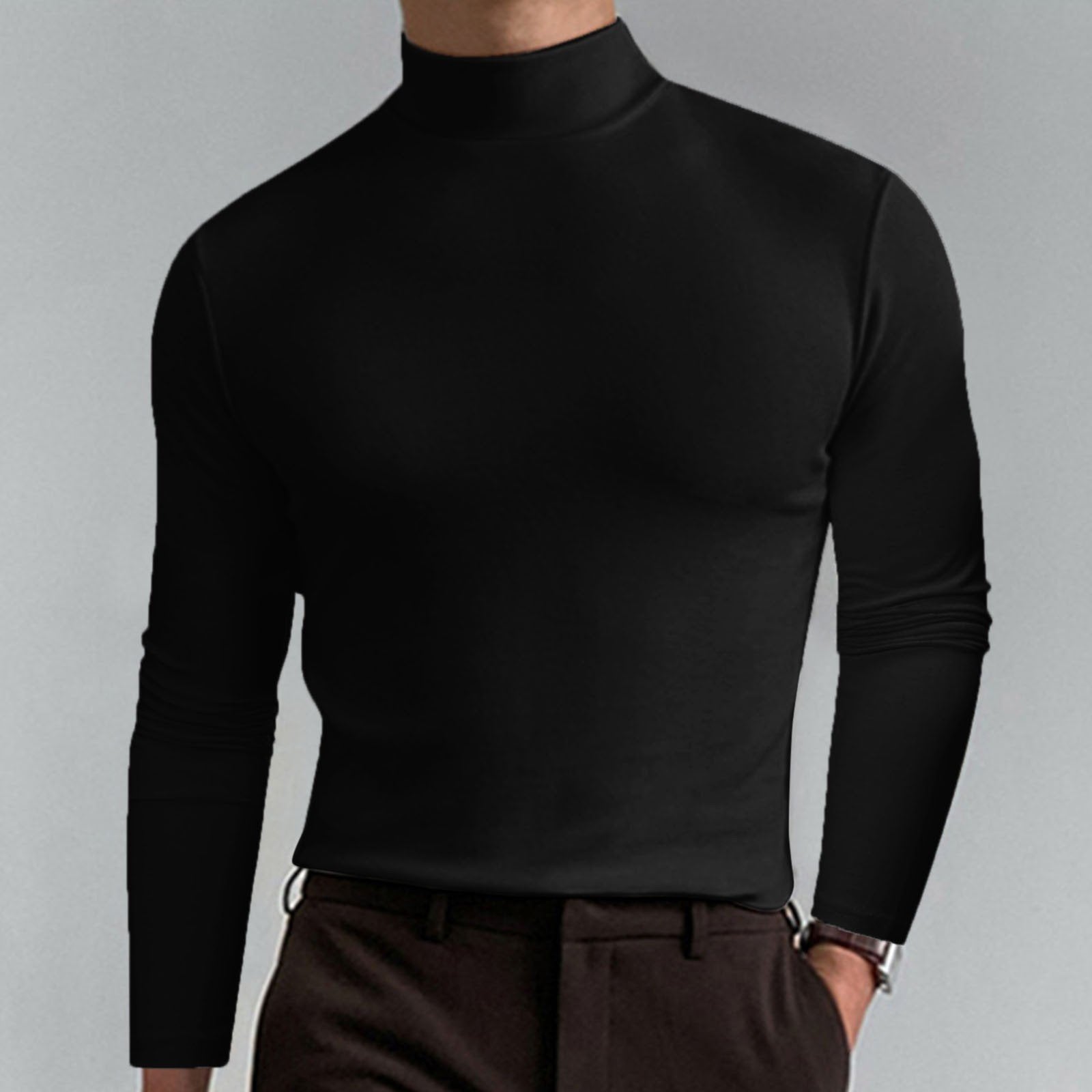 ⏳Limited-time 50% off⏰Mens High Neck Slim Fit Long Sleeve T-shirt👔