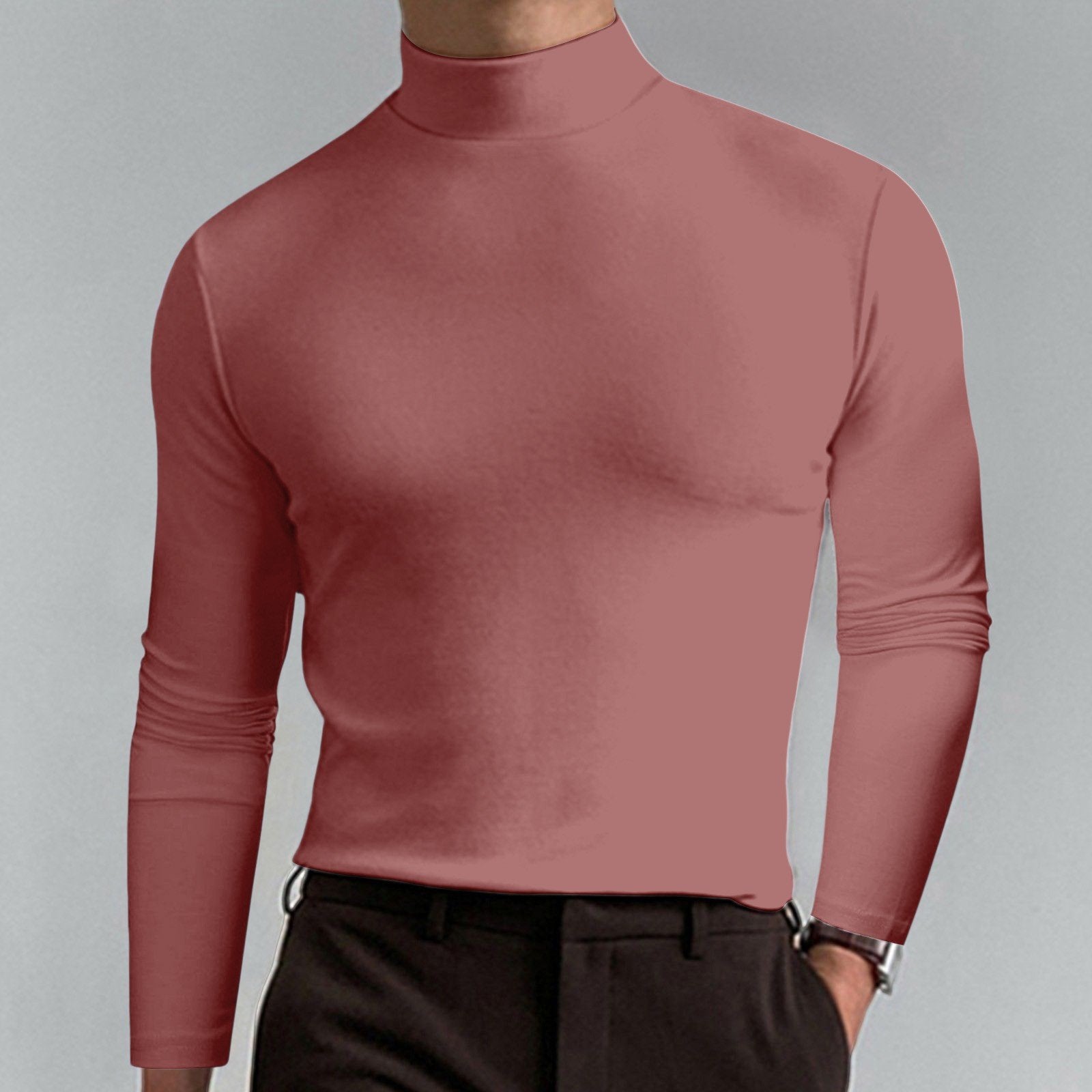 ⏳Limited-time 50% off⏰Mens High Neck Slim Fit Long Sleeve T-shirt👔