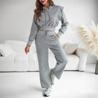 ⏳Limited-time 50% off⏰Ribbed Knit Long Sleeve Crop Top & Wide Leg Pants (2 Pcs Set)