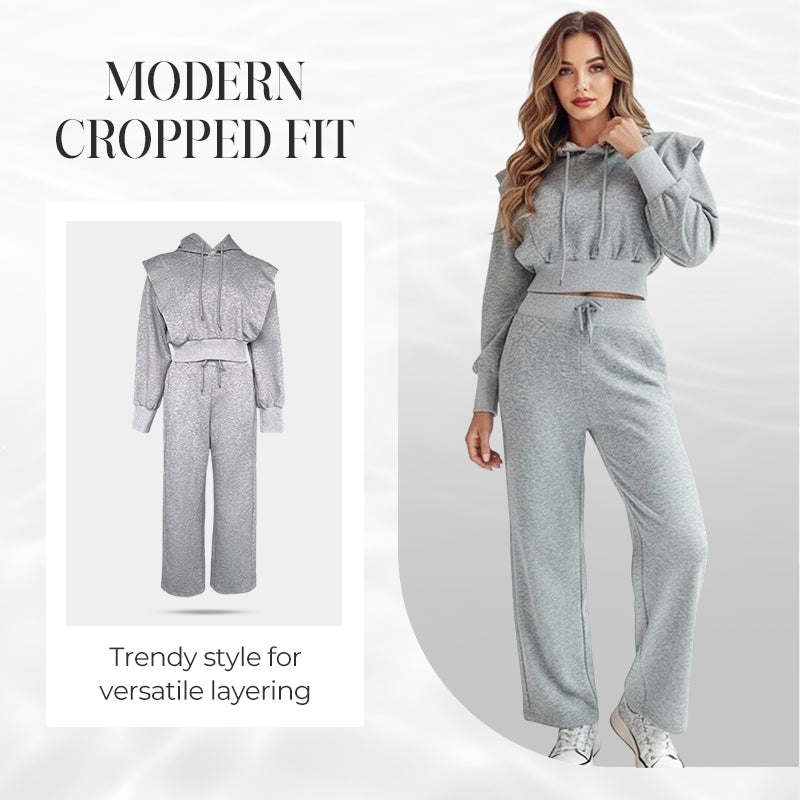 ⏳Limited-time 50% off⏰Ribbed Knit Long Sleeve Crop Top & Wide Leg Pants (2 Pcs Set)