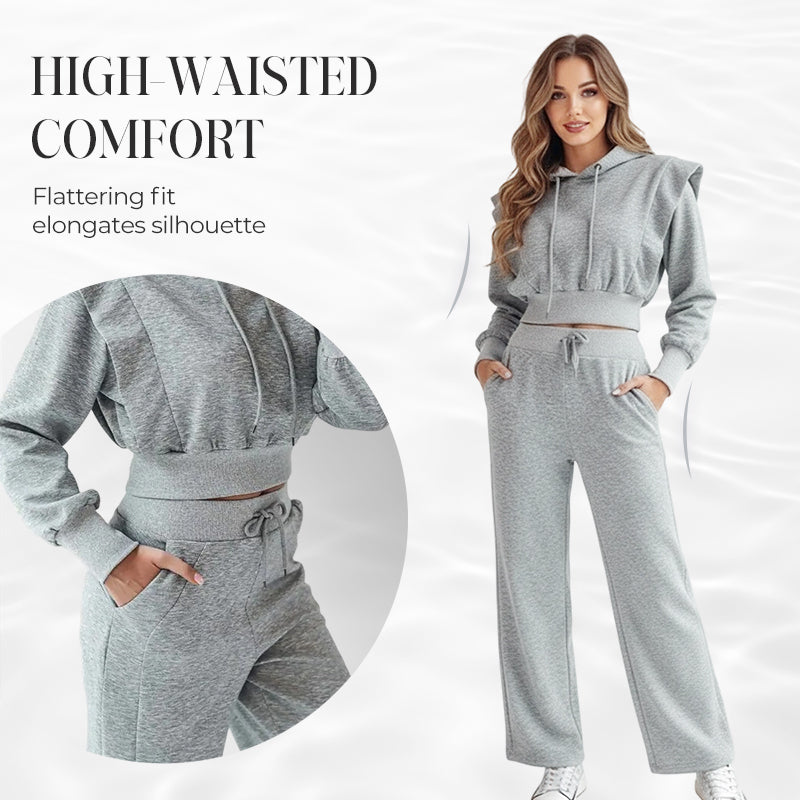 ⏳Limited-time 50% off⏰Ribbed Knit Long Sleeve Crop Top & Wide Leg Pants (2 Pcs Set)