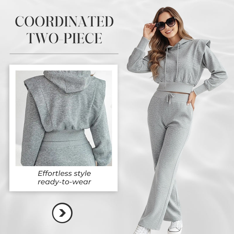 ⏳Limited-time 50% off⏰Ribbed Knit Long Sleeve Crop Top & Wide Leg Pants (2 Pcs Set)
