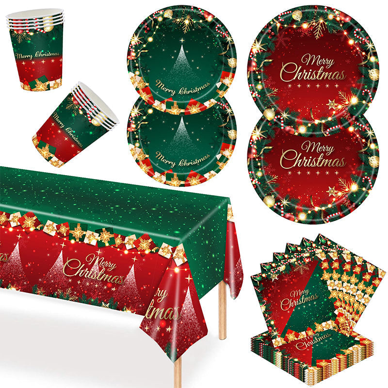 ⏳Limited-time 50% off⏰Christmas Disposable Paper Tableware Set for 16 Guests🍽️🎄